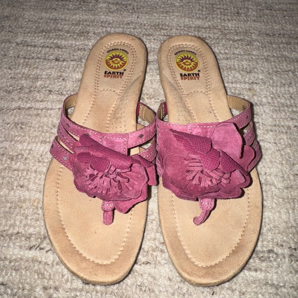 Excellent Condition Earth Spirit Leather Flower Sandal Pink Silver Size 8